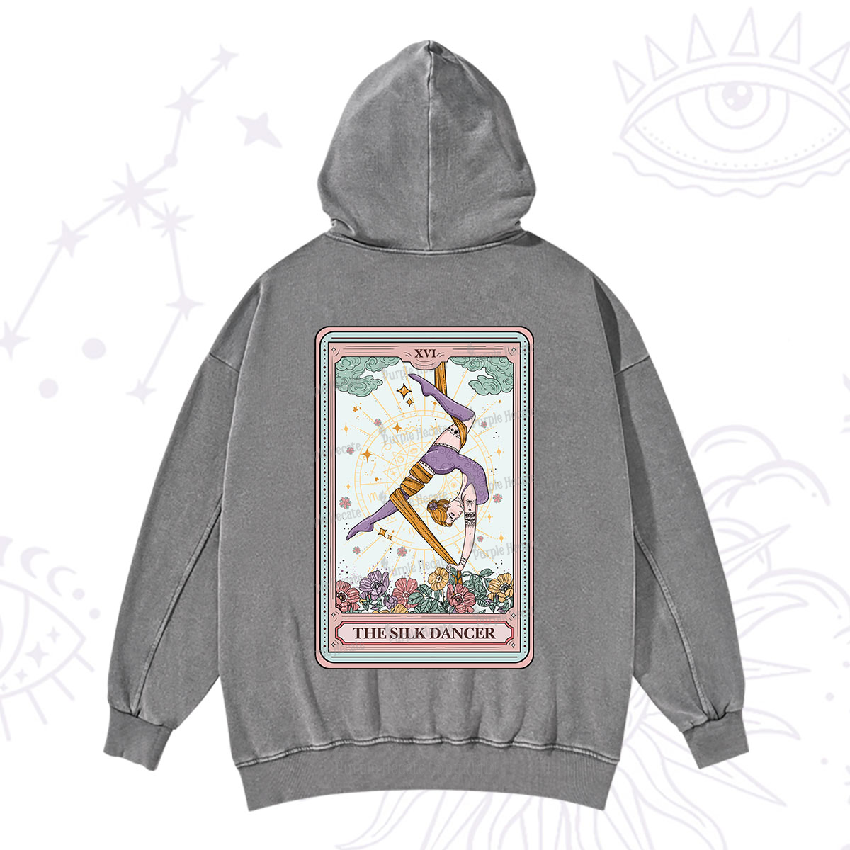 Purplehecate The Aerial Hoop Star Tarot Card Washed Hoodie