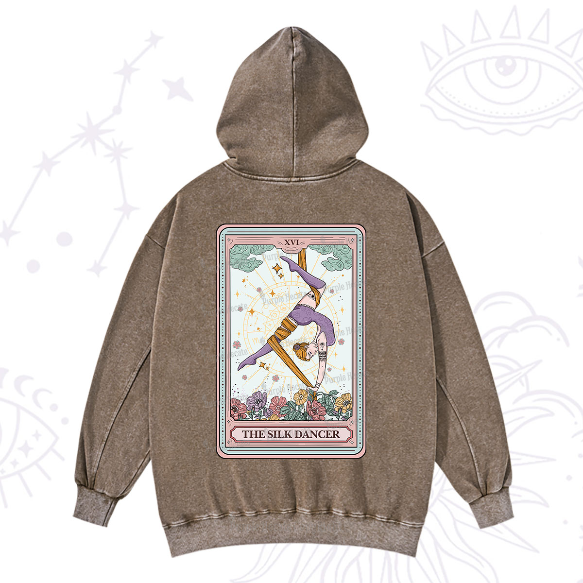 Purplehecate The Aerial Hoop Star Tarot Card Washed Hoodie