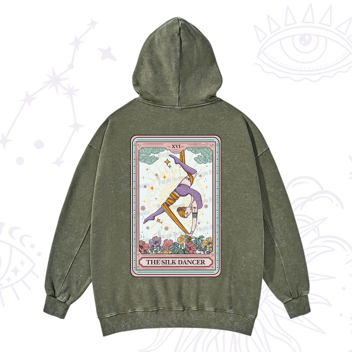 Purplehecate The Aerial Hoop Star Tarot Card Washed Hoodie