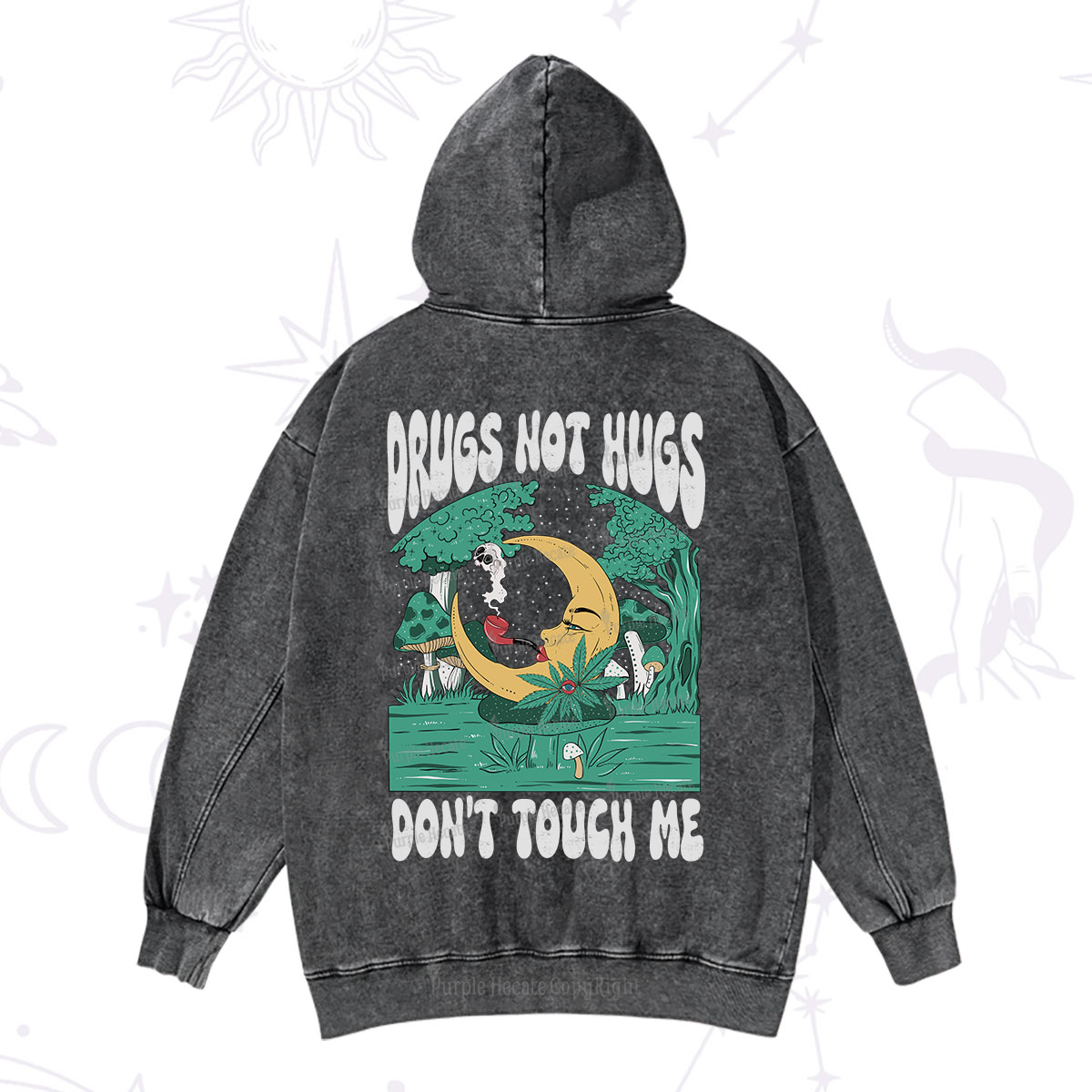 Purplehecate Drugs Not Hugs Don't Touch Me Washed Hoodie