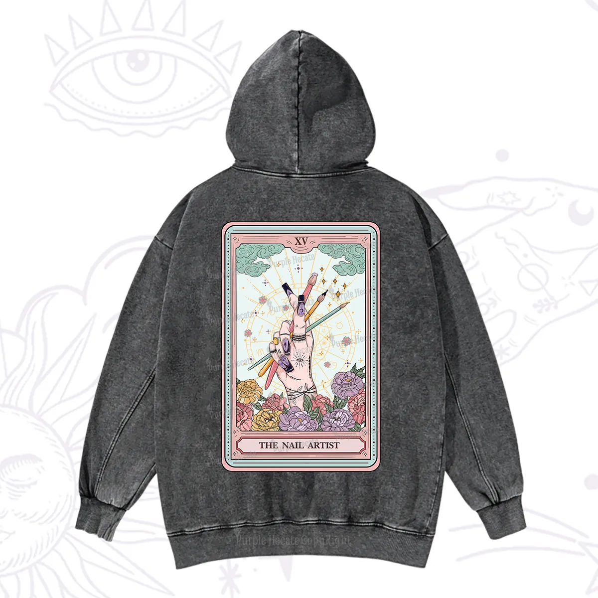 Purplehecate The Enchanted Nail Artist Tarot Card Washed Hoodie