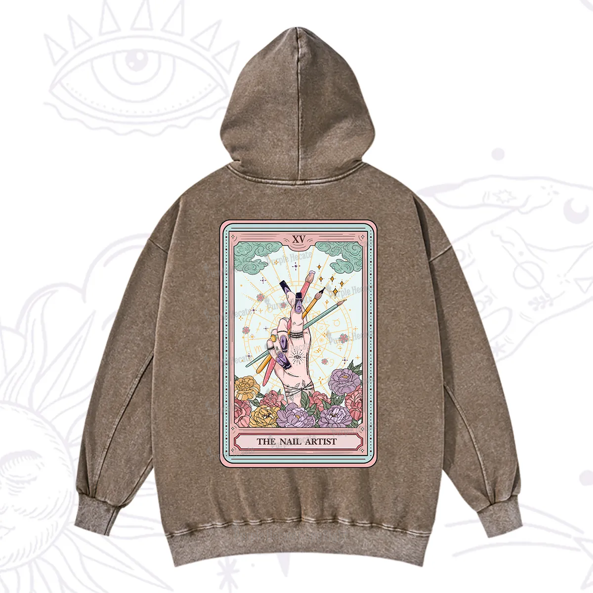 Purplehecate The Enchanted Nail Artist Tarot Card Washed Hoodie