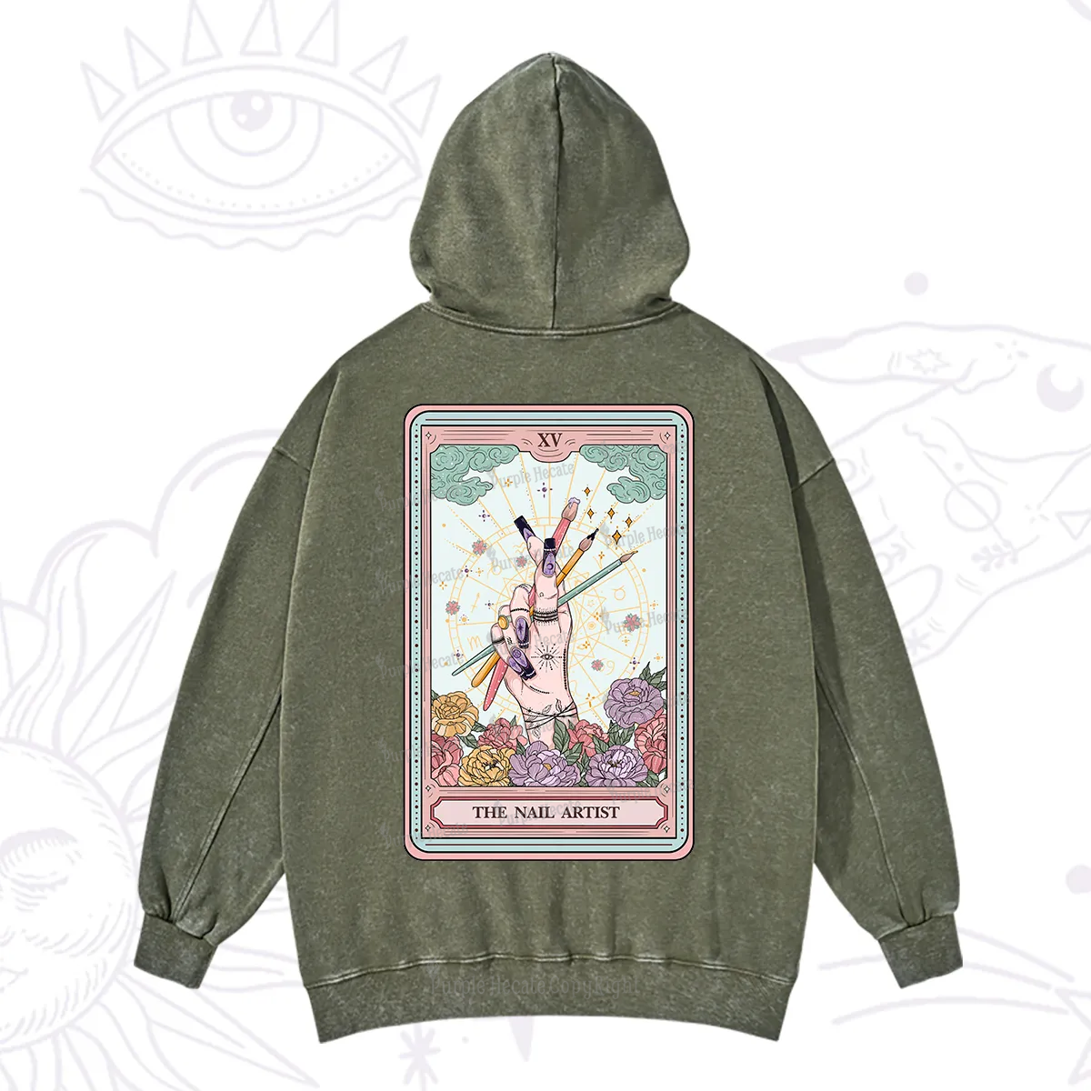 Purplehecate The Enchanted Nail Artist Tarot Card Washed Hoodie