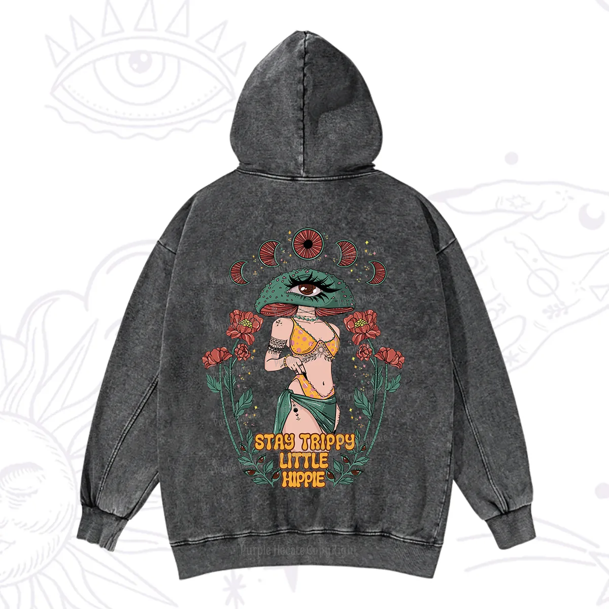 Purplehecate Stay Trippy Little Hippie Washed Hoodie