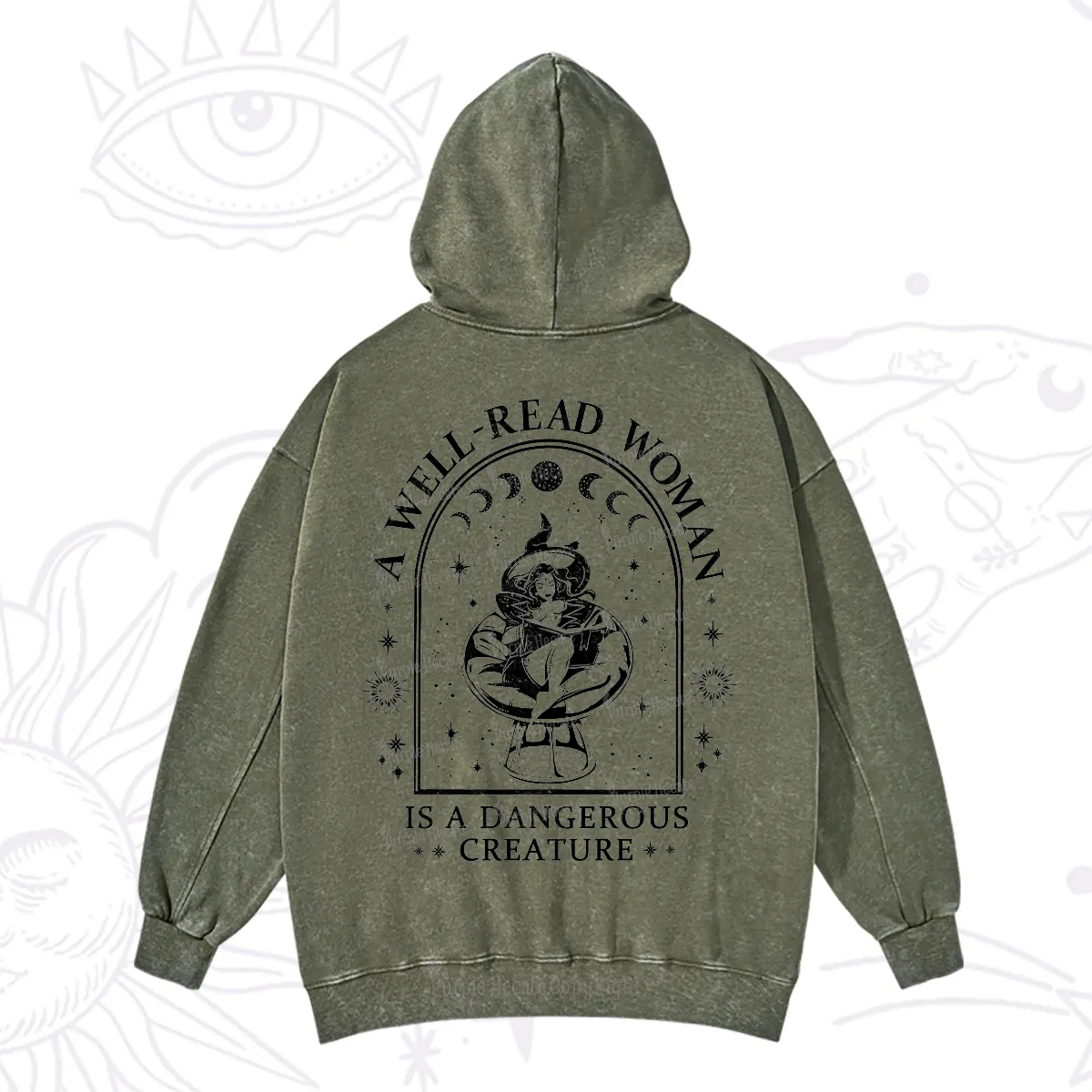 Purplehecate A Well Read Woman Bookish Washed Hoodie