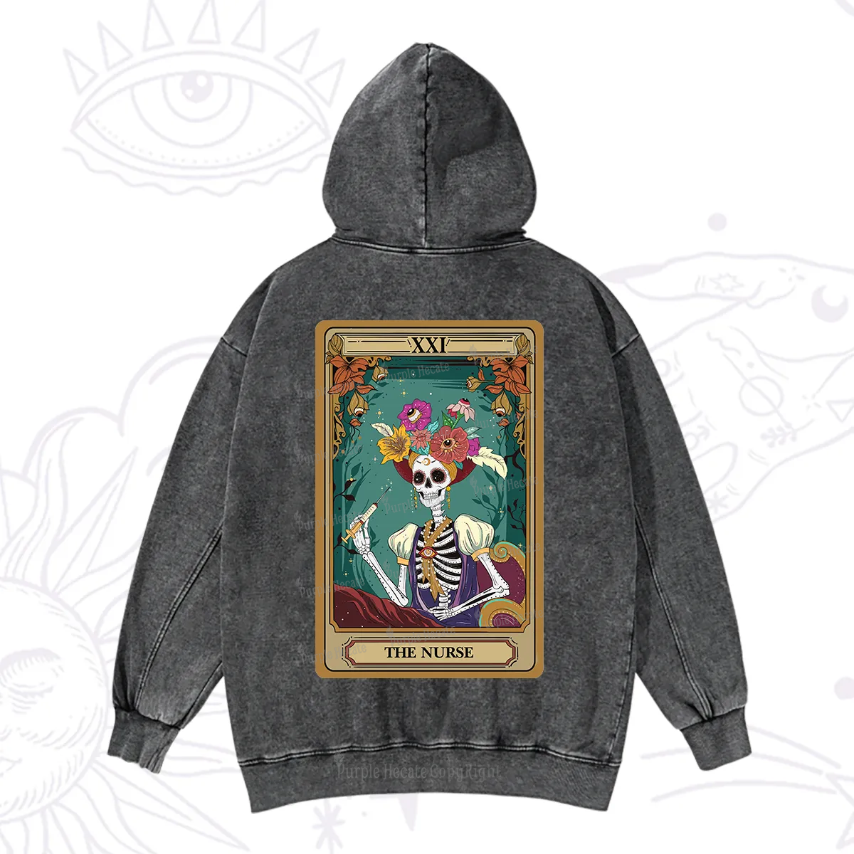 Purplehecate The Nurse Funny Tarot Card Washed Hoodie