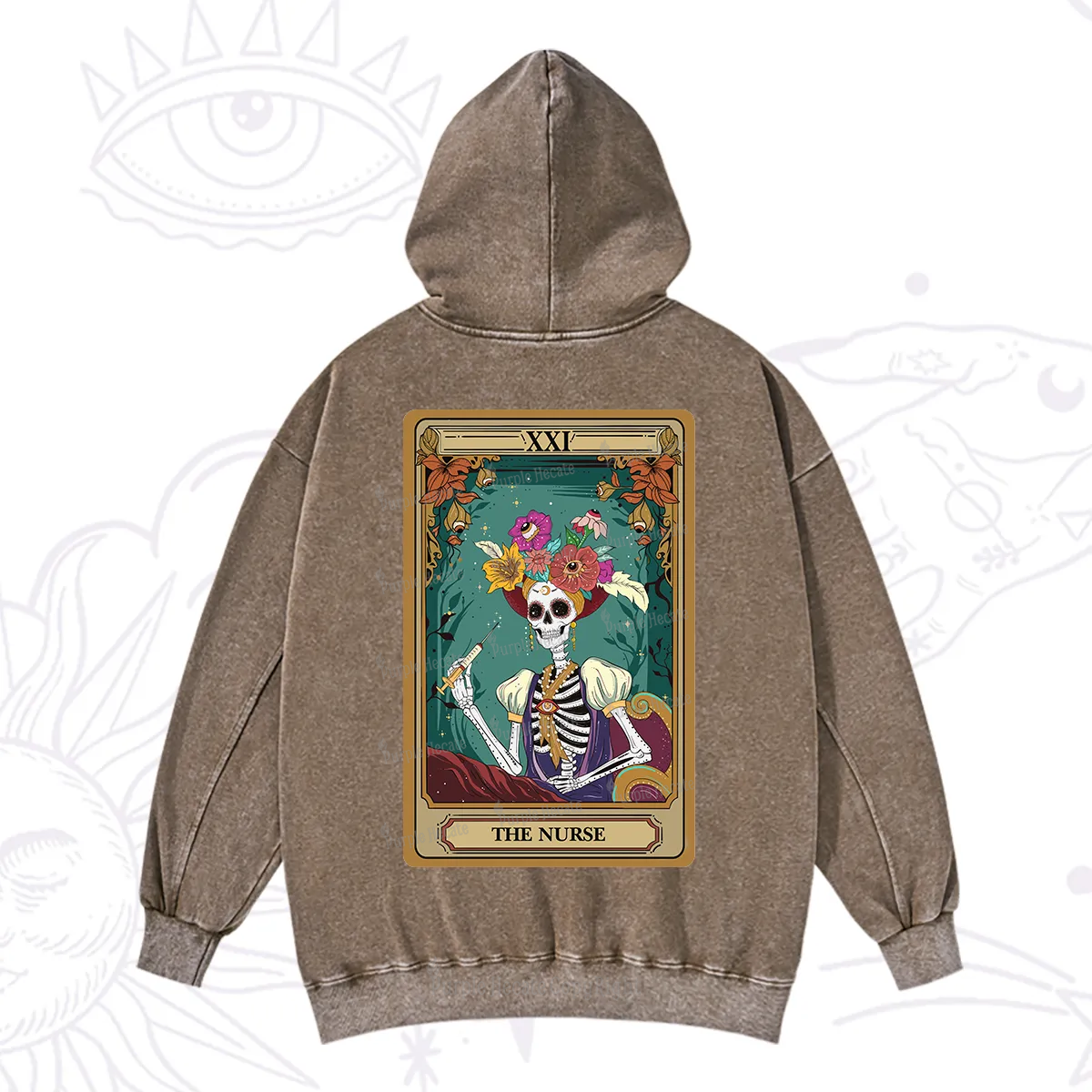 Purplehecate The Nurse Funny Tarot Card Washed Hoodie