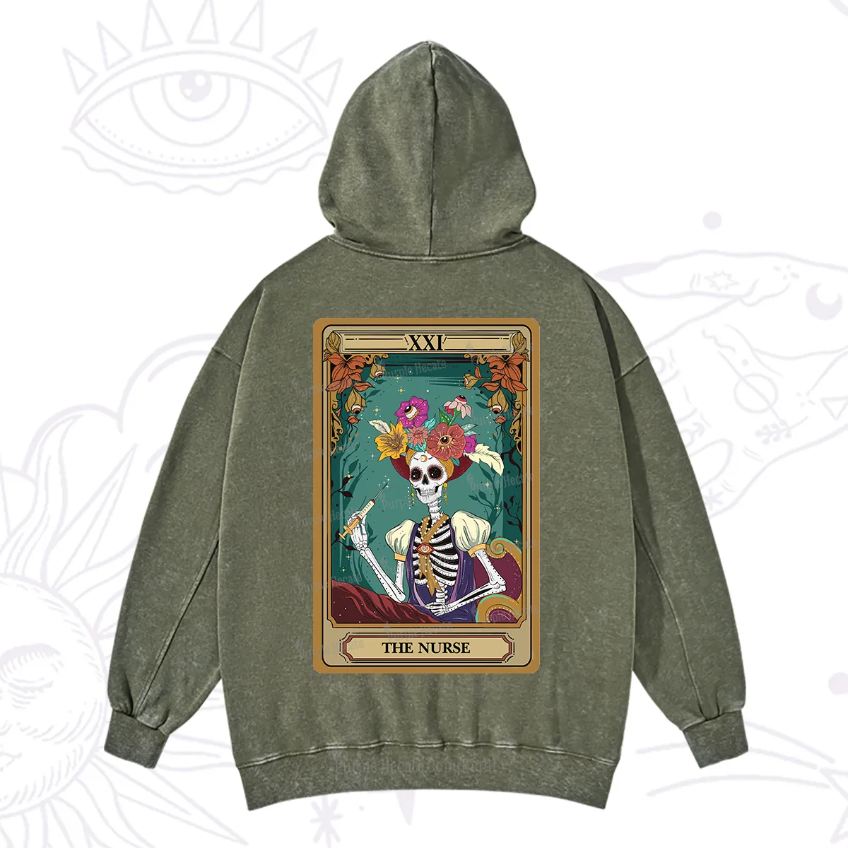 Purplehecate The Nurse Funny Tarot Card Washed Hoodie