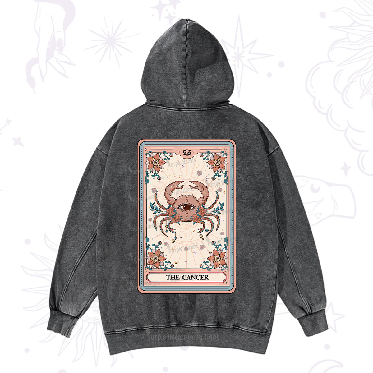 Purplehecate The Cancer Tarot Card Washed Hoodie