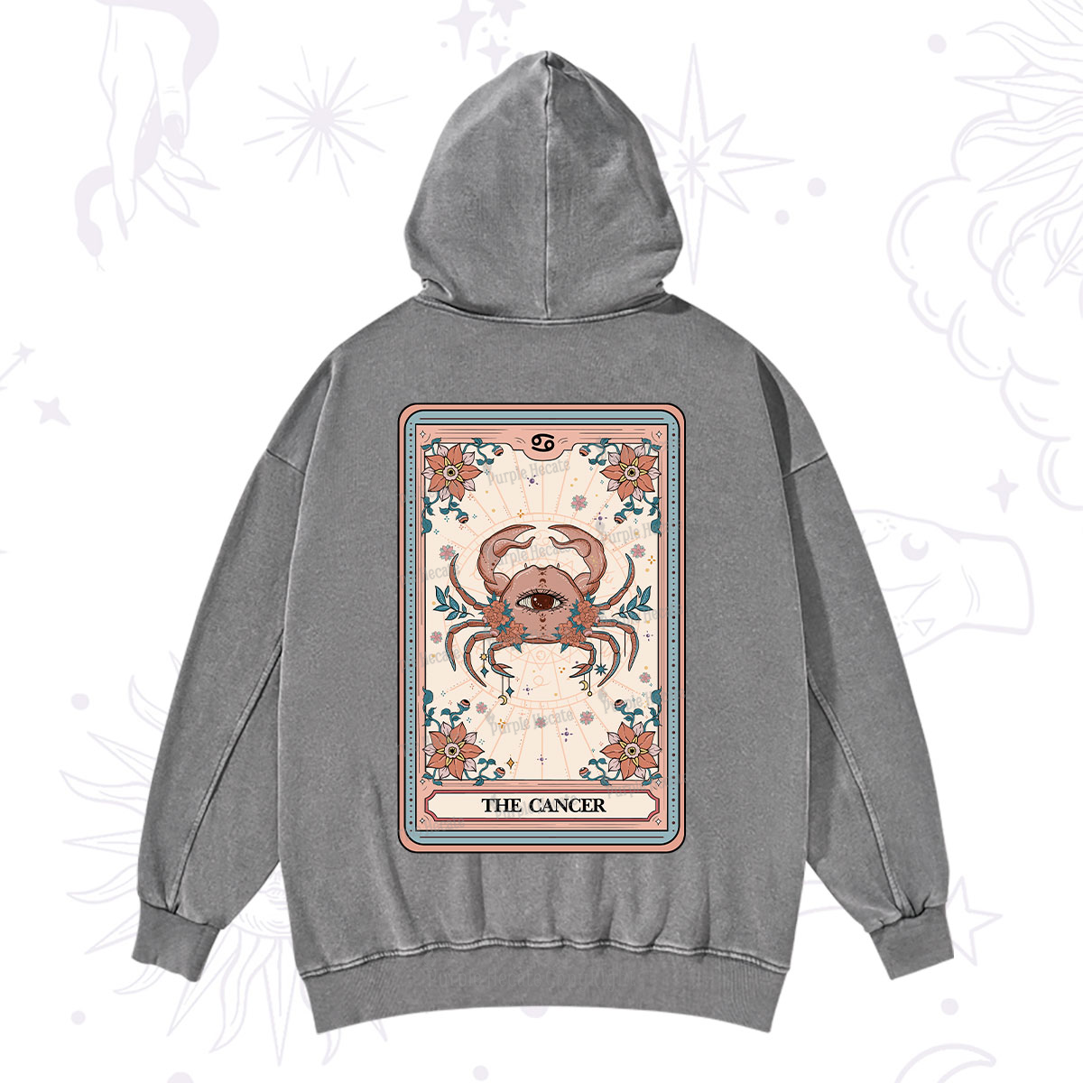 Purplehecate The Cancer Tarot Card Washed Hoodie