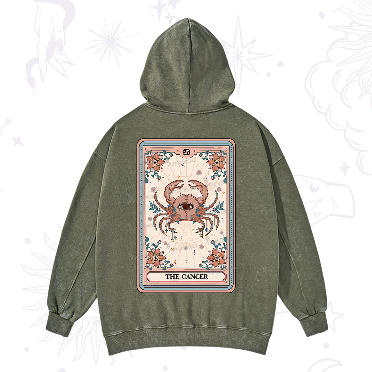 Purplehecate The Cancer Tarot Card Washed Hoodie
