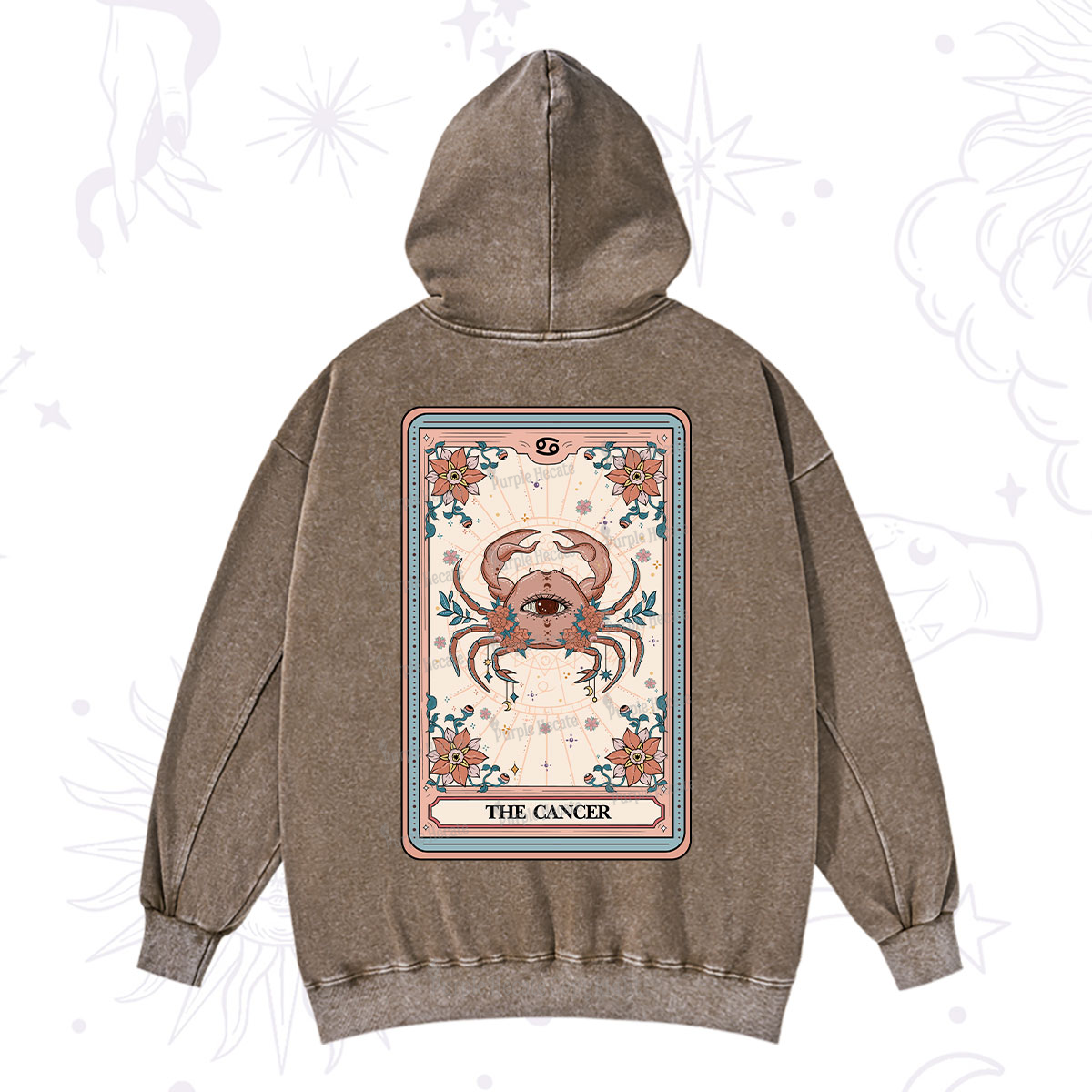 Purplehecate The Cancer Tarot Card Washed Hoodie