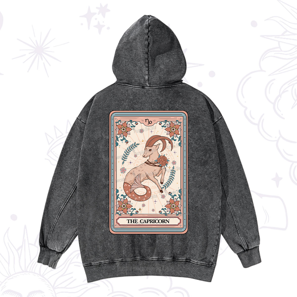 Purplehecate The Capricorn Tarot Card Washed Hoodie