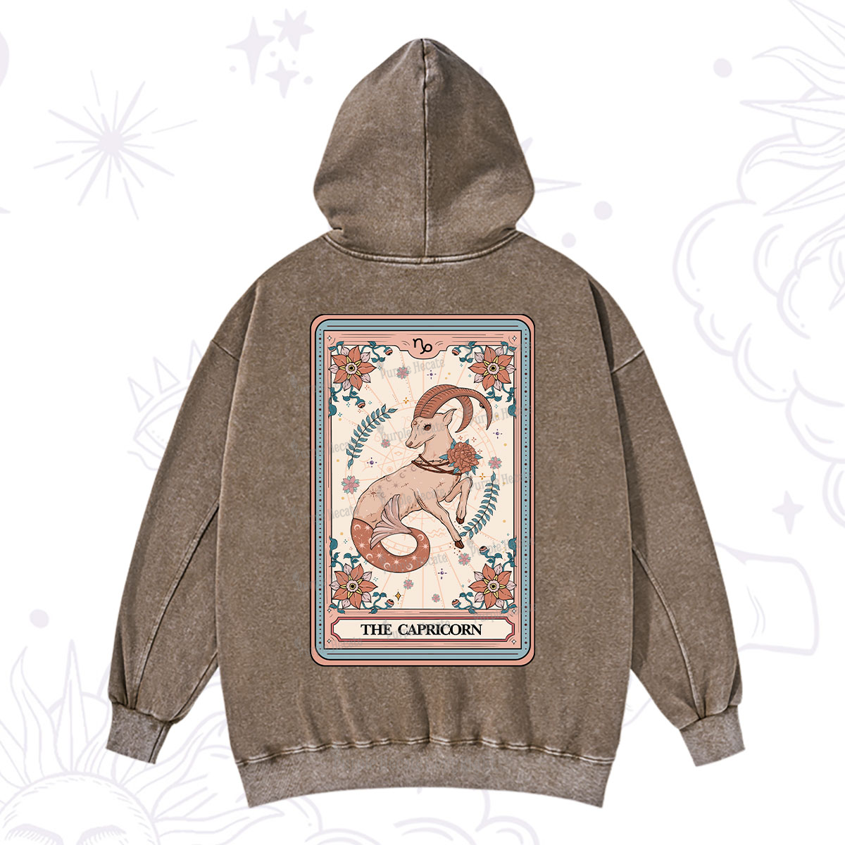 Purplehecate The Capricorn Tarot Card Washed Hoodie