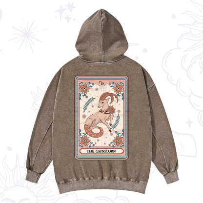 Purplehecate The Capricorn Tarot Card Washed Hoodie