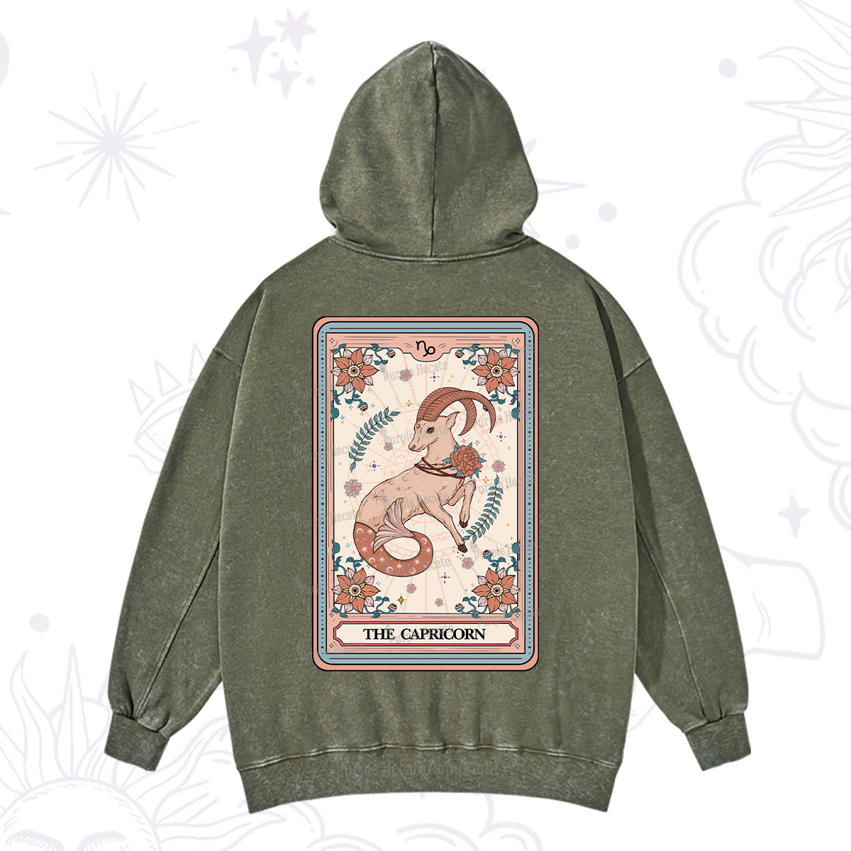 Purplehecate The Capricorn Tarot Card Washed Hoodie