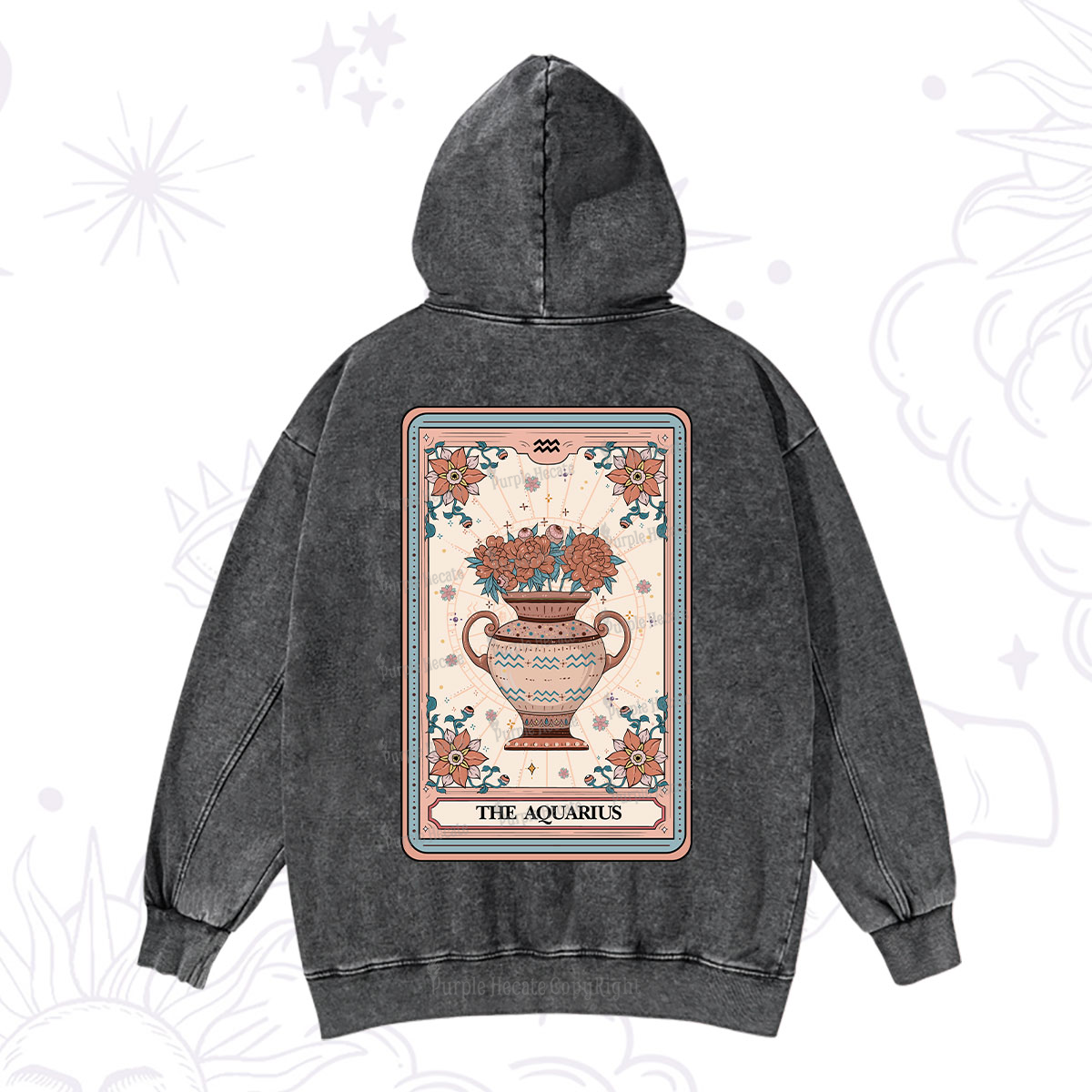 Purplehecate The Aquarius Tarot Card Washed Hoodie