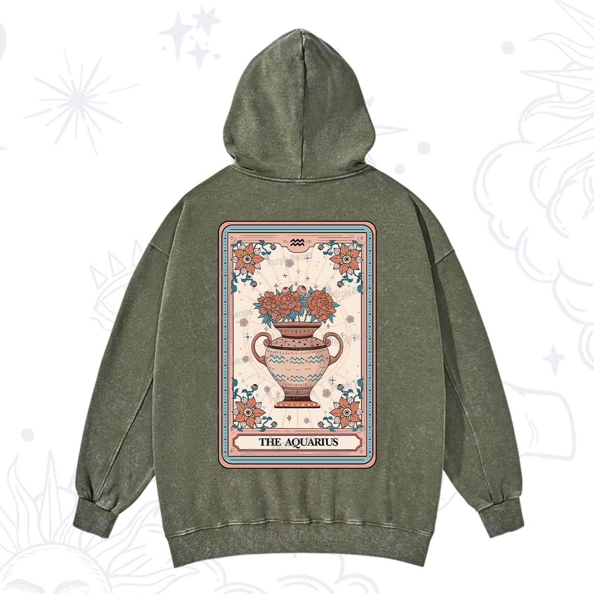 Purplehecate The Aquarius Tarot Card Washed Hoodie