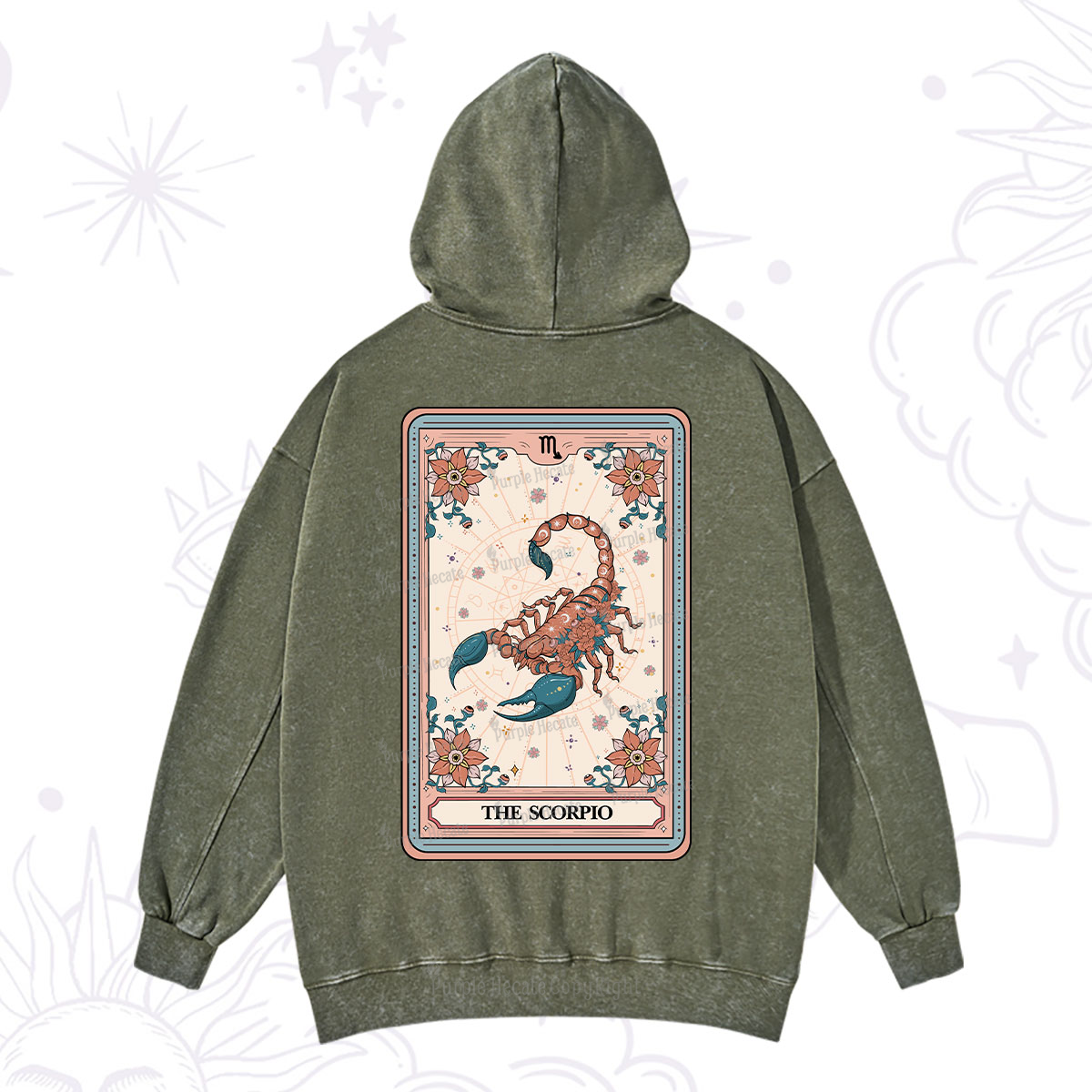 Purplehecate The Scorpio Tarot Card Washed Hoodie
