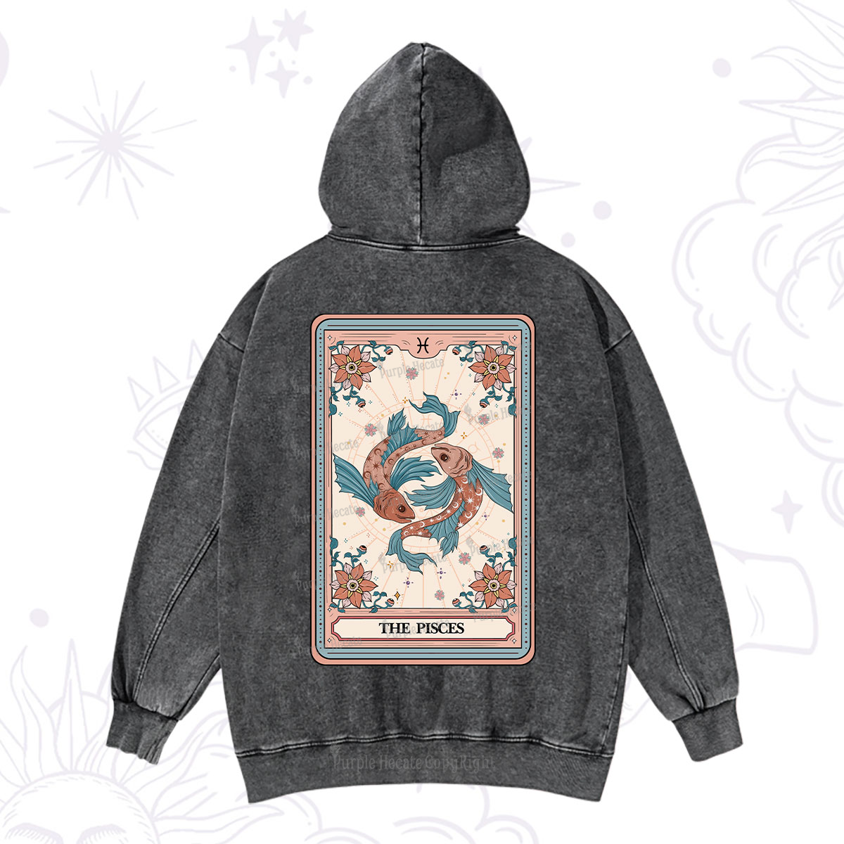 Purplehecate The Pisces Tarot Card Washed Hoodie