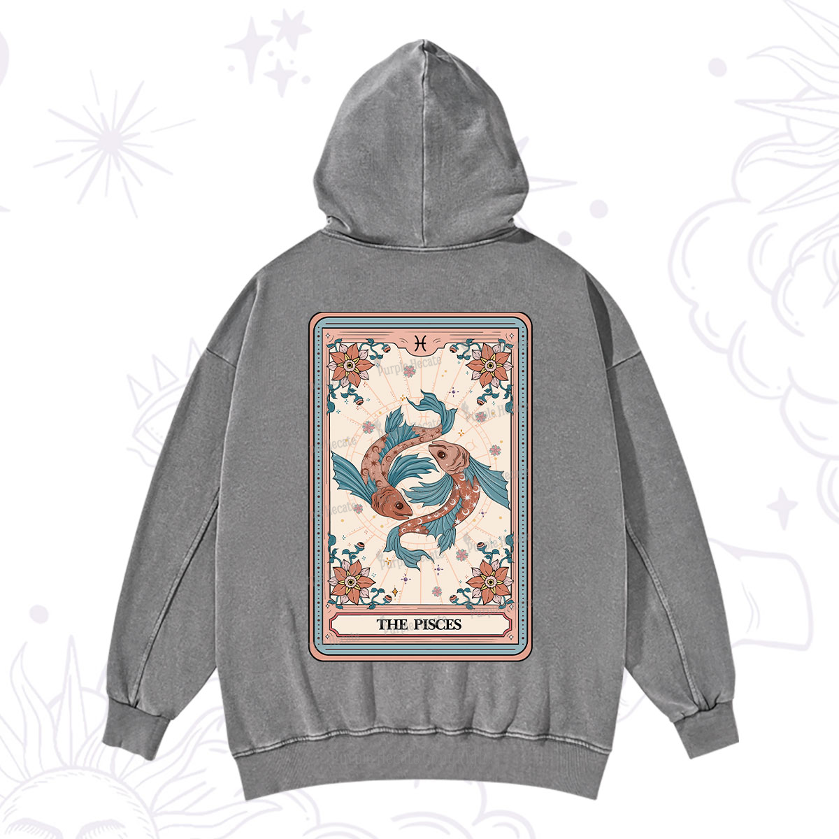 Purplehecate The Pisces Tarot Card Washed Hoodie