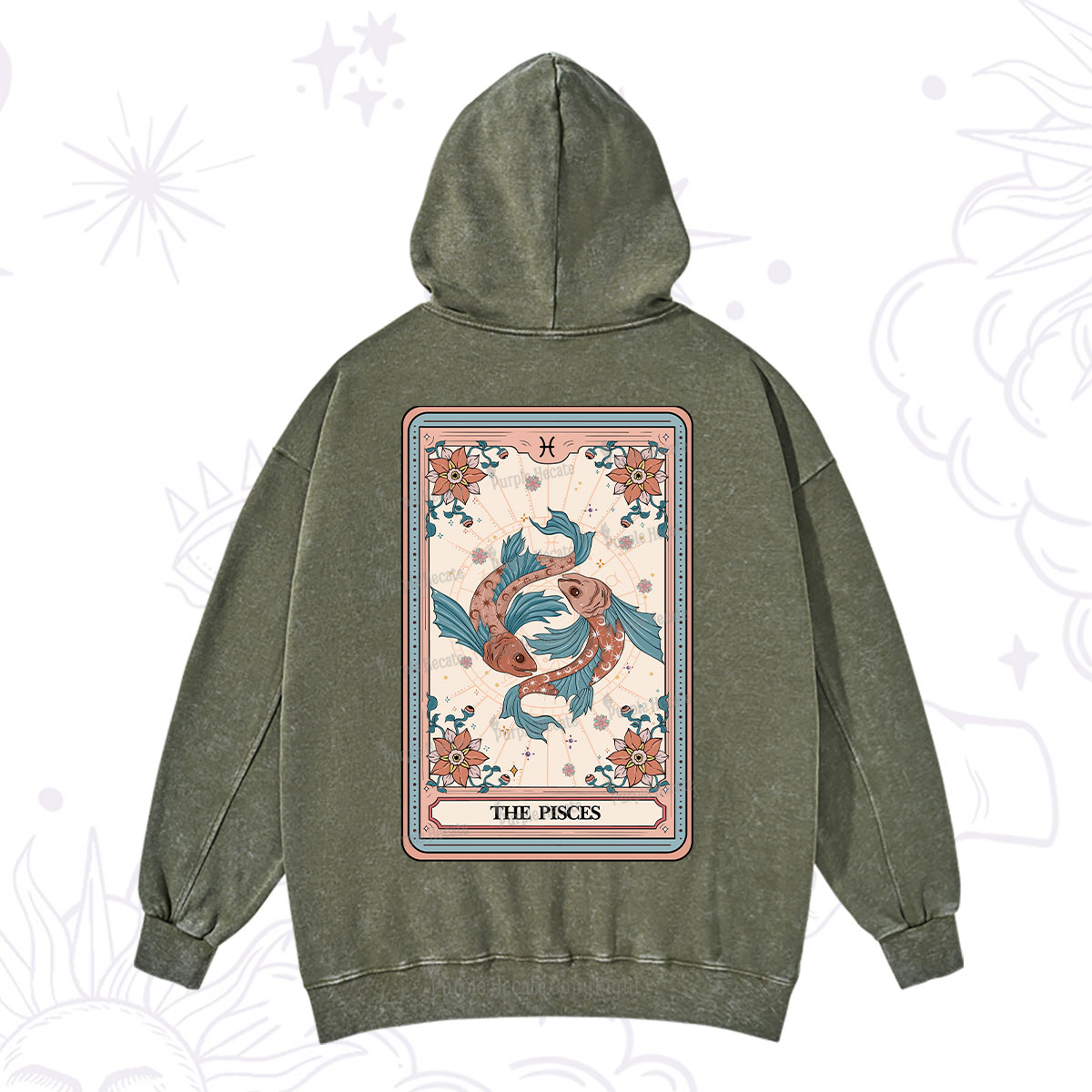 Purplehecate The Pisces Tarot Card Washed Hoodie