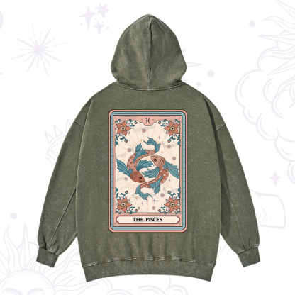 Purplehecate The Pisces Tarot Card Washed Hoodie