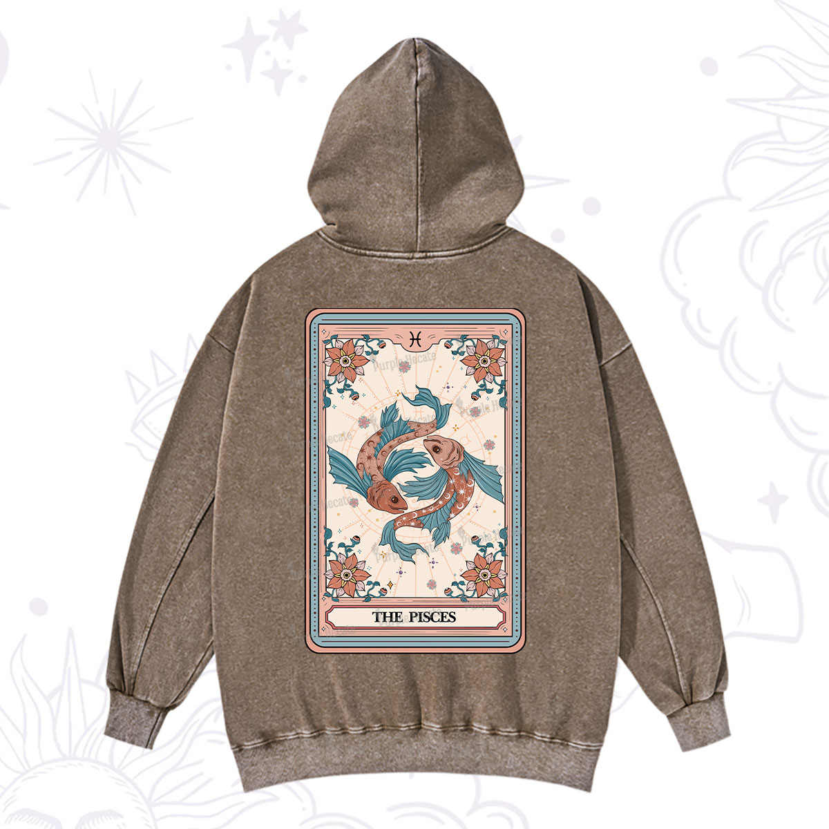 Purplehecate The Pisces Tarot Card Washed Hoodie