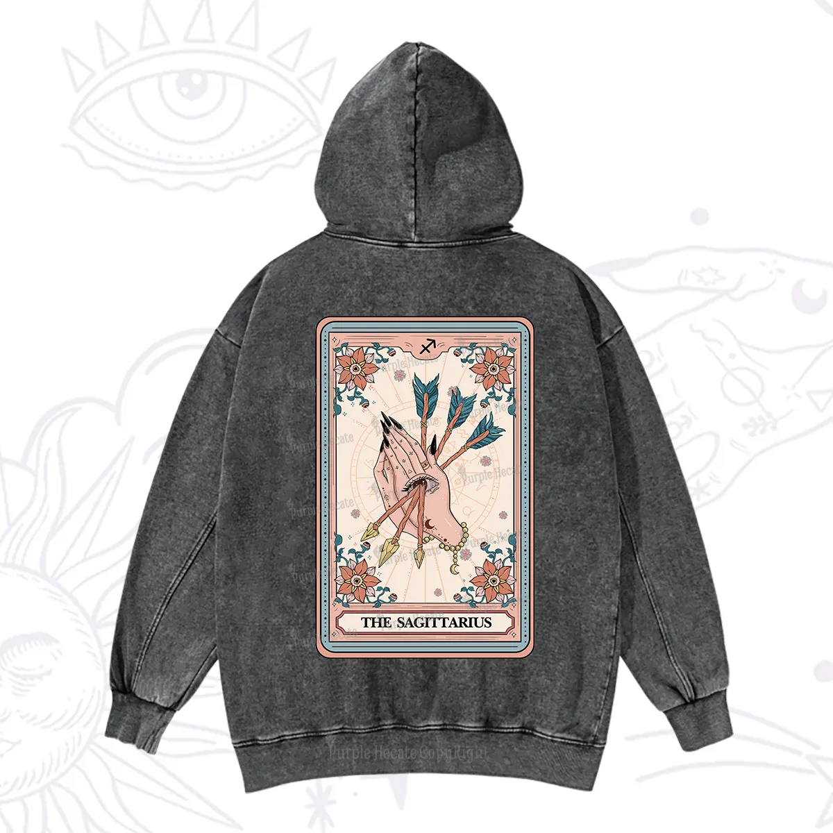 Purplehecate The Sagittarius Tarot Card Washed Hoodie