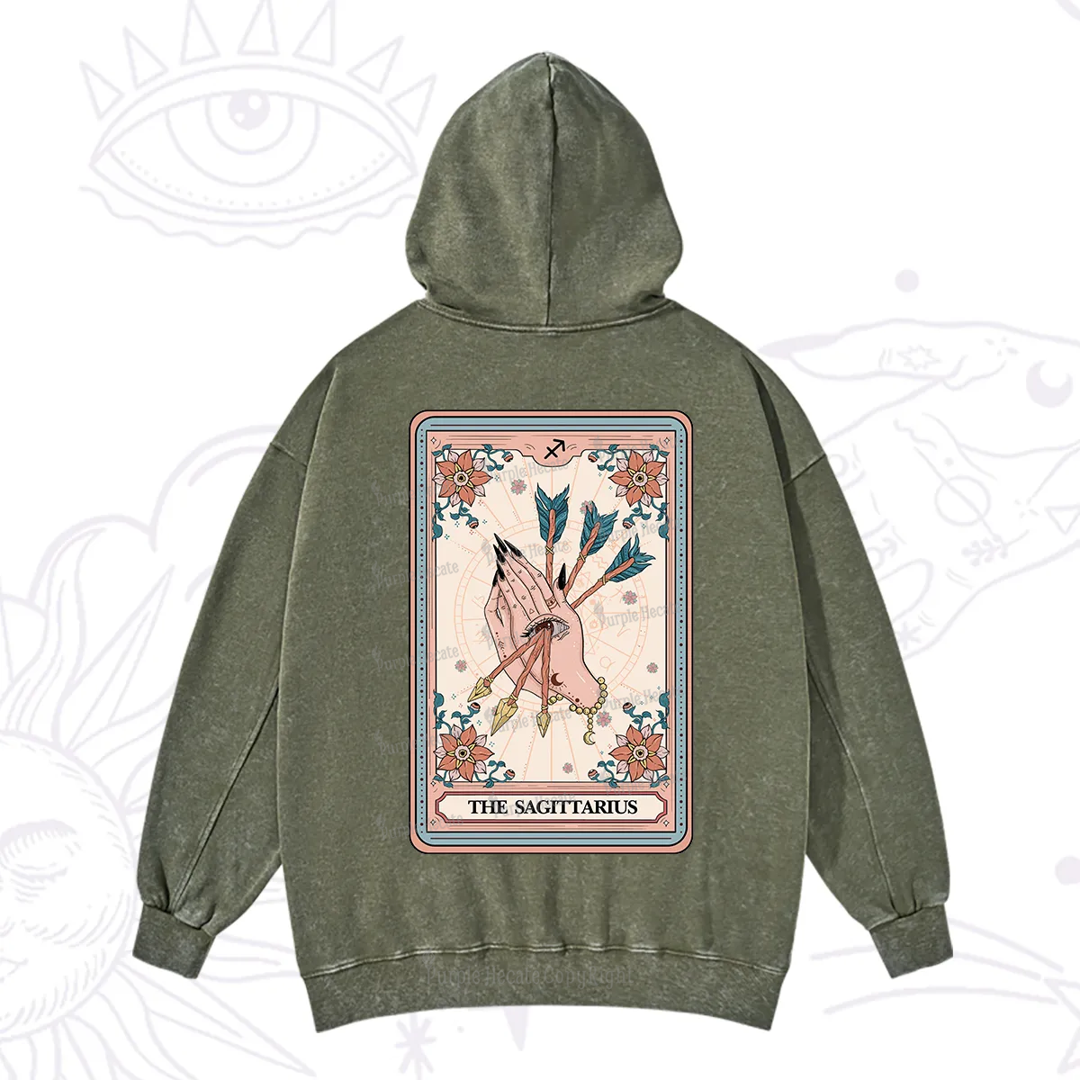 Purplehecate The Sagittarius Tarot Card Washed Hoodie