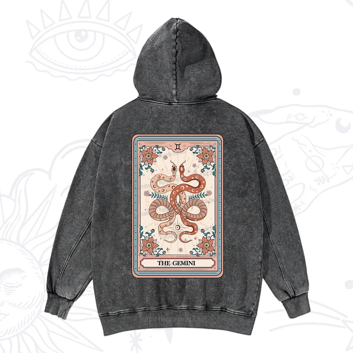 Purplehecate The Gemini Tarot Card Washed Hoodie