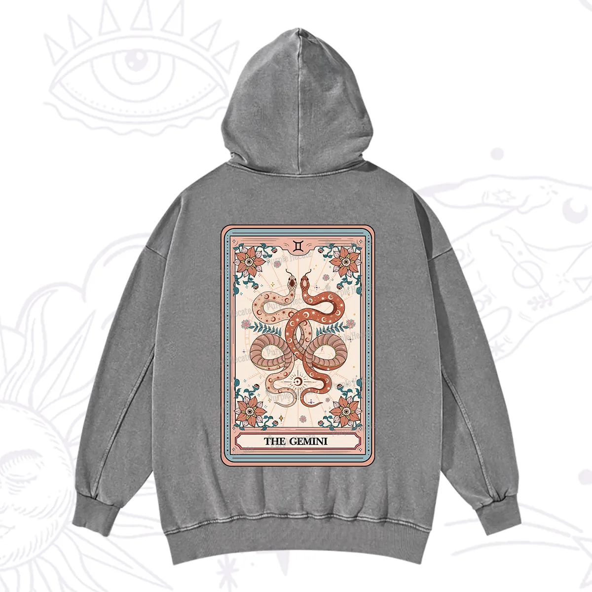 Purplehecate The Gemini Tarot Card Washed Hoodie