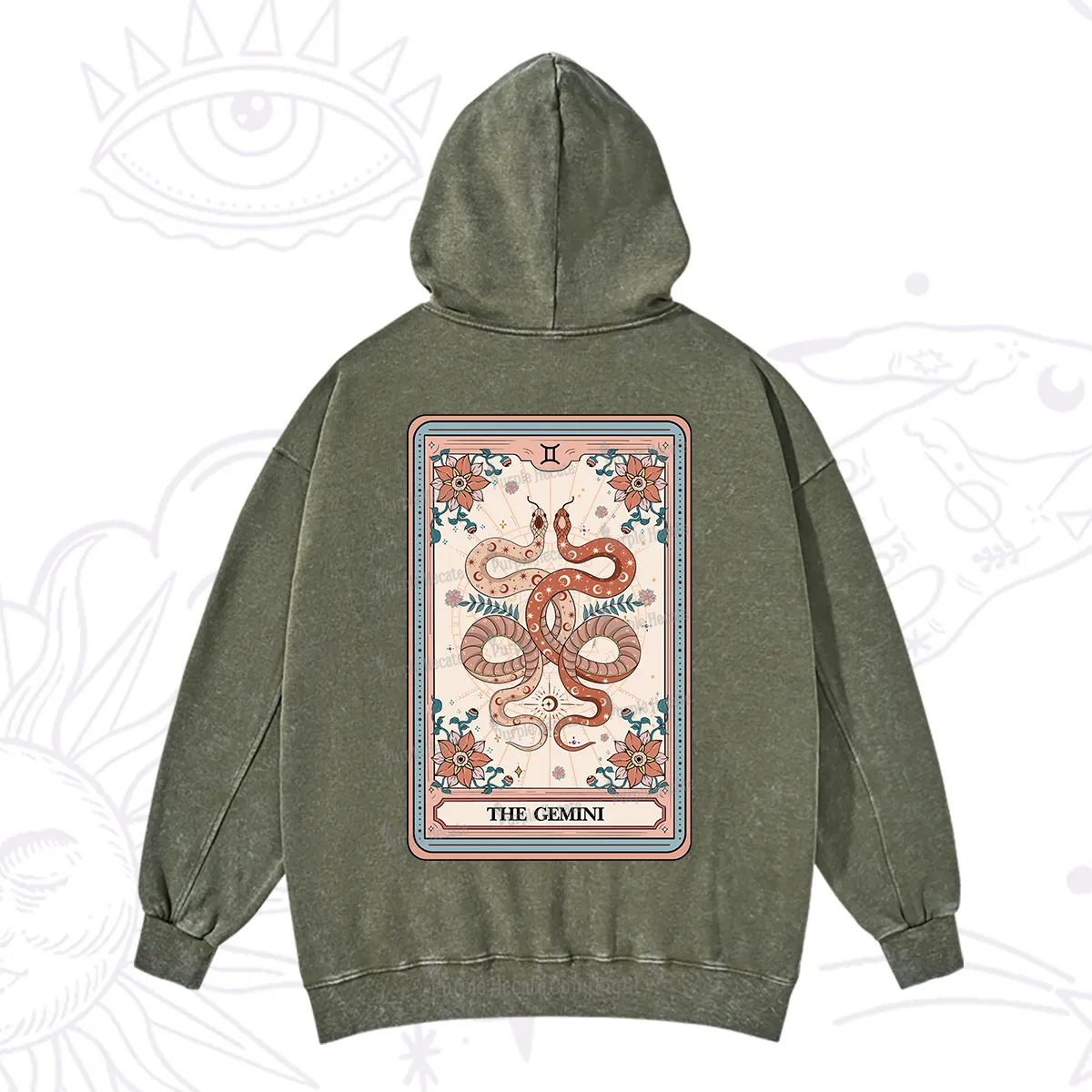 Purplehecate The Gemini Tarot Card Washed Hoodie