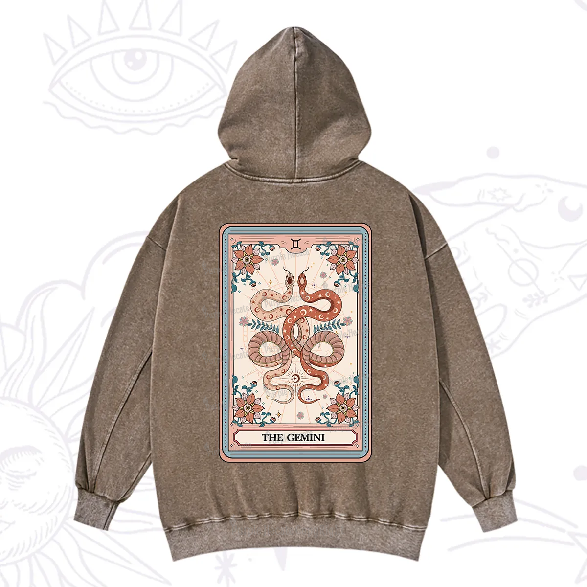 Purplehecate The Gemini Tarot Card Washed Hoodie