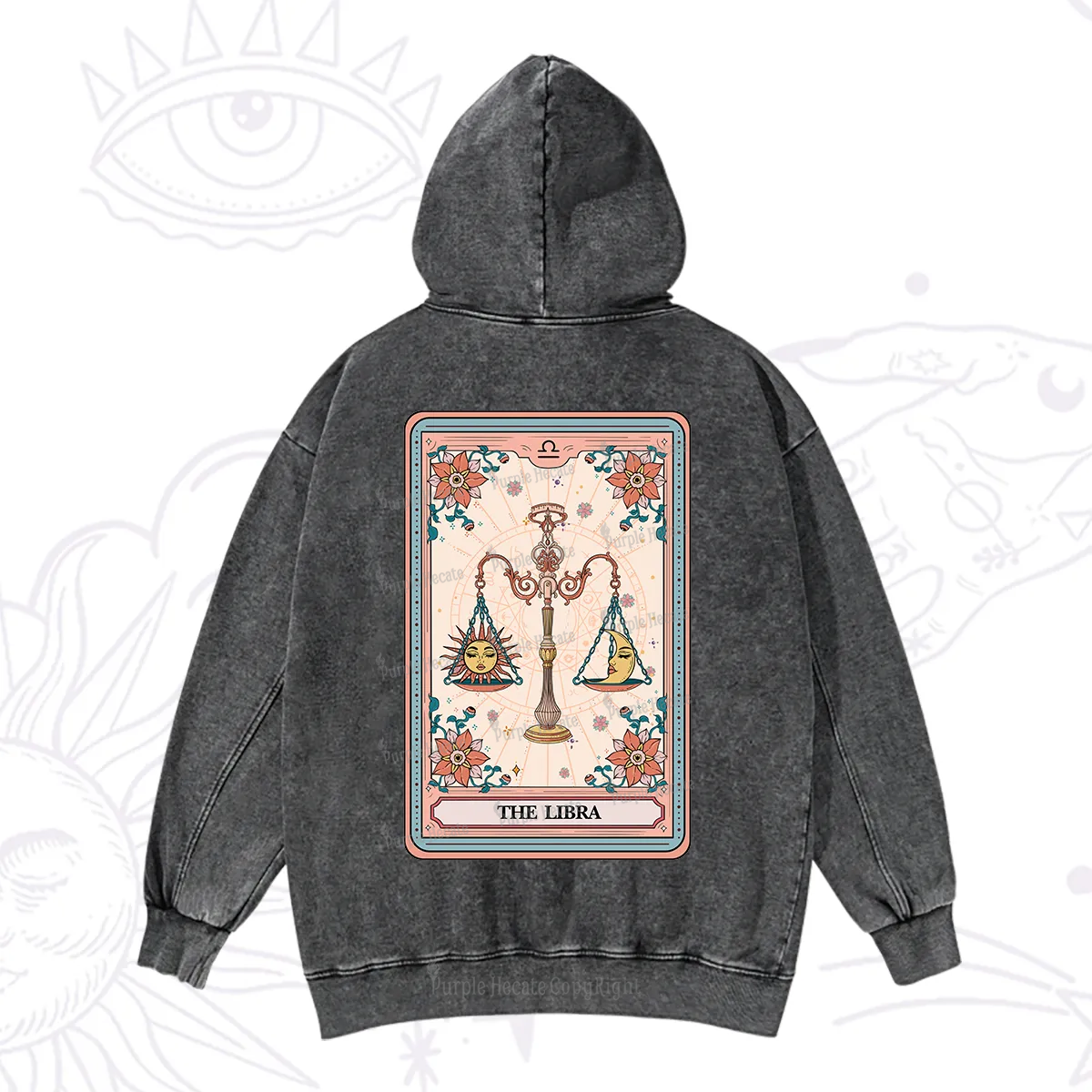 Purplehecate The Libra Tarot Card Washed Hoodie