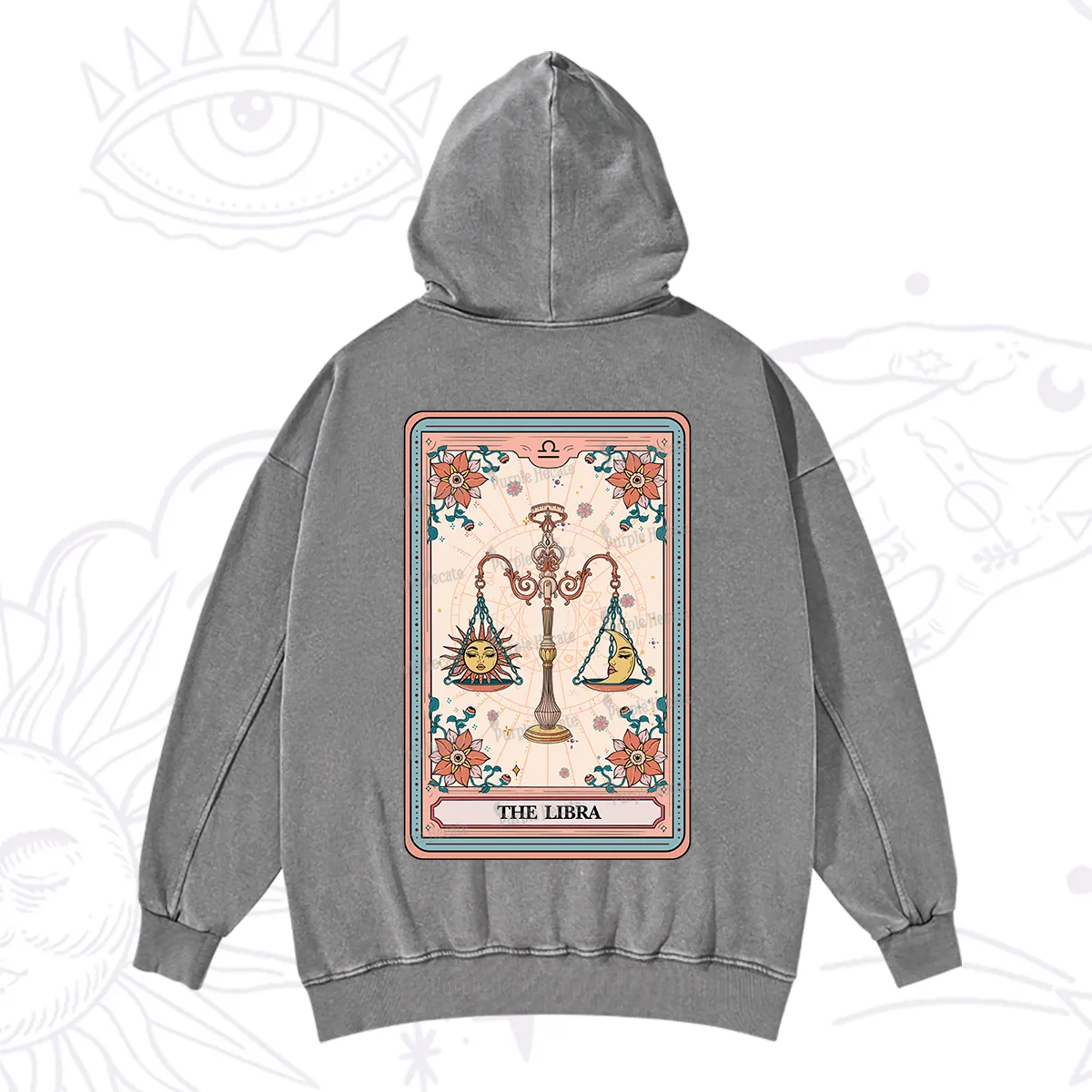 Purplehecate The Libra Tarot Card Washed Hoodie