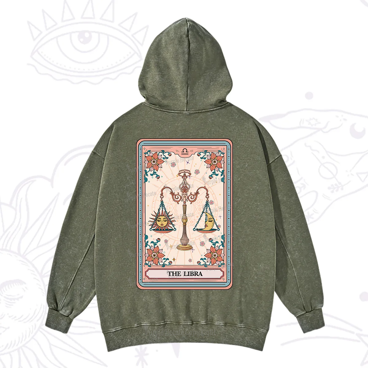 Purplehecate The Libra Tarot Card Washed Hoodie