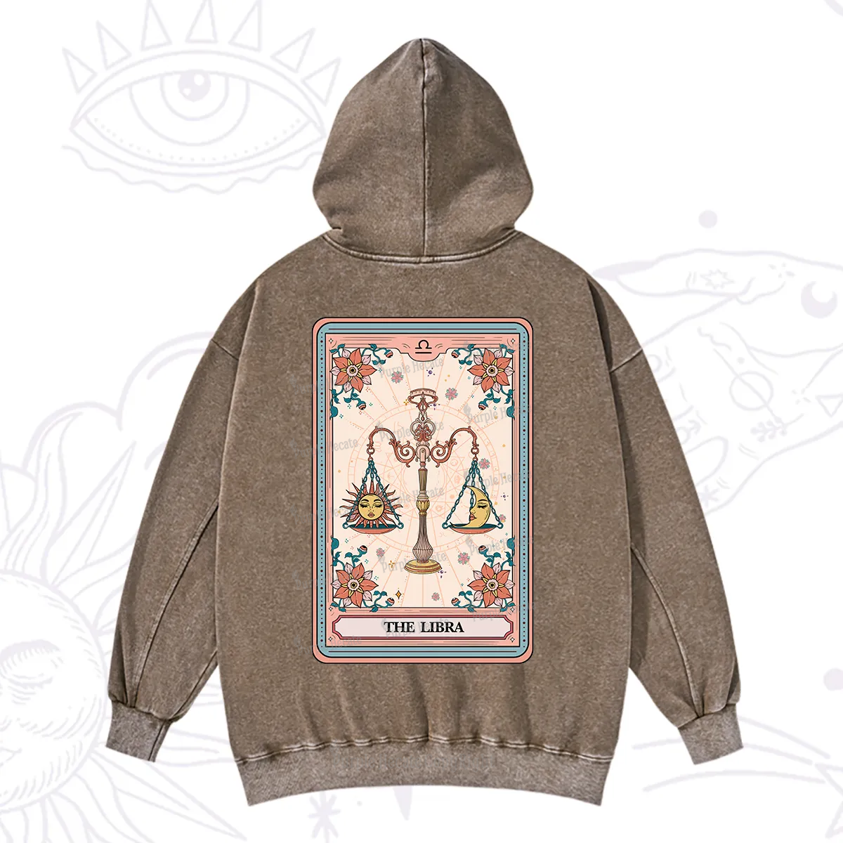 Purplehecate The Libra Tarot Card Washed Hoodie