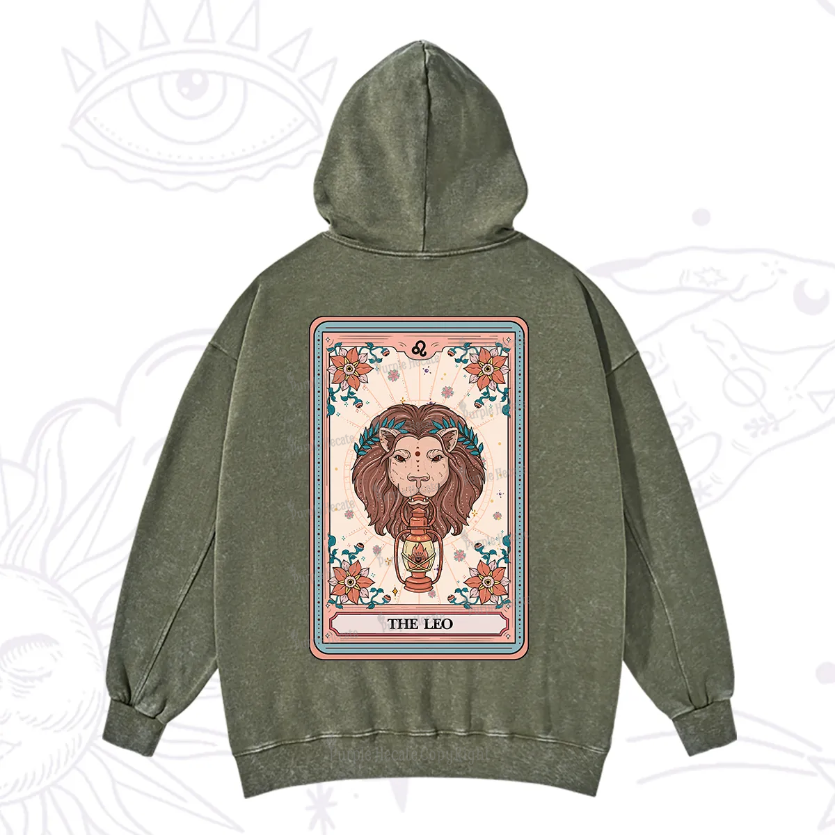 Purplehecate The Leo Tarot Card Washed Hoodie