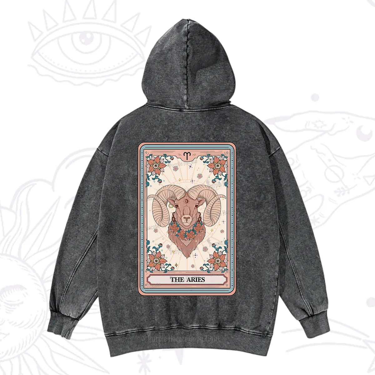 Purplehecate The Aries Tarot Card Washed Hoodie