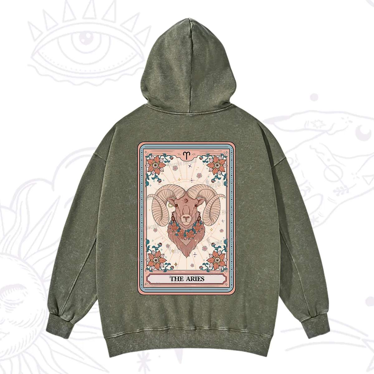 Purplehecate The Aries Tarot Card Washed Hoodie
