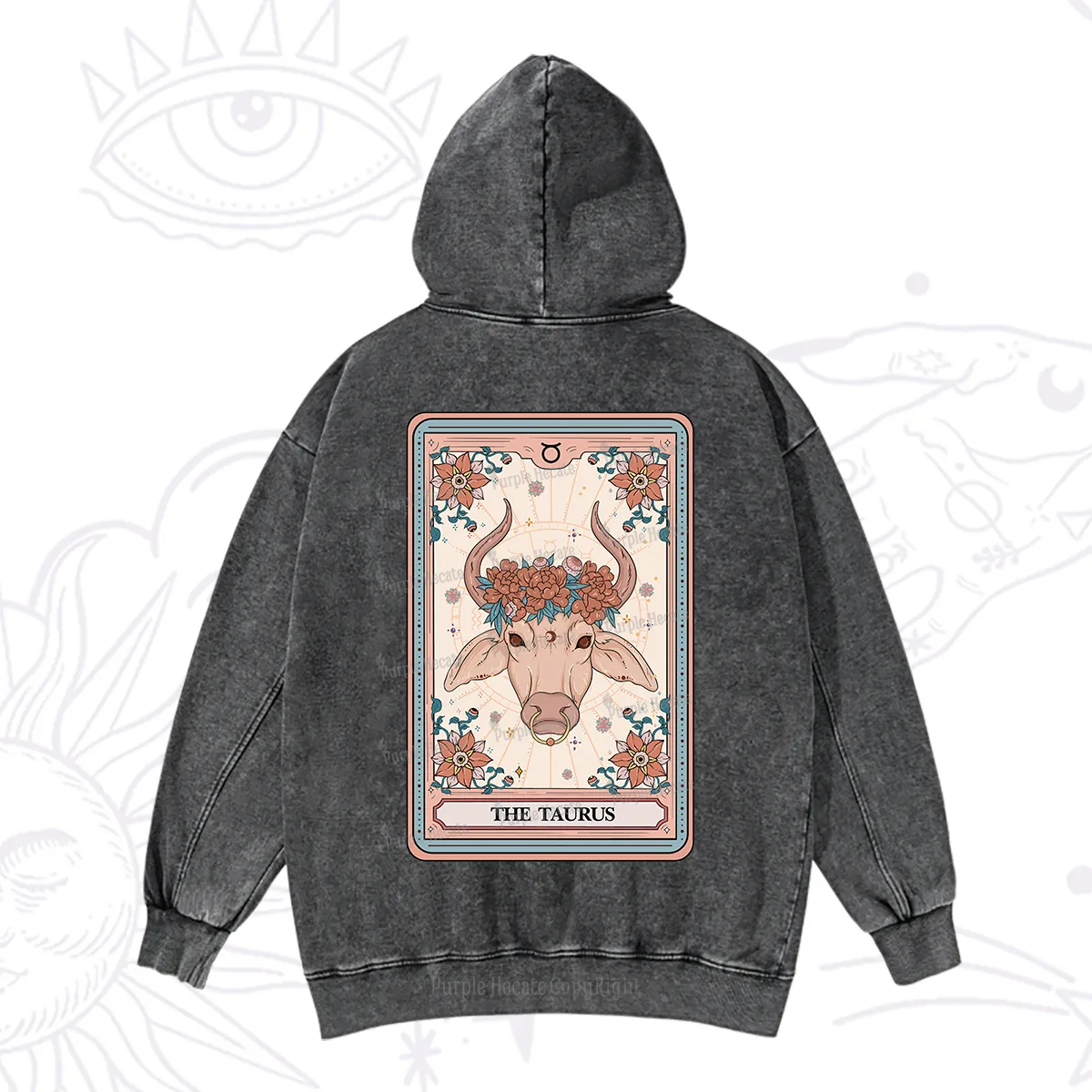 Purplehecate The Taurus Tarot Card Washed Hoodie