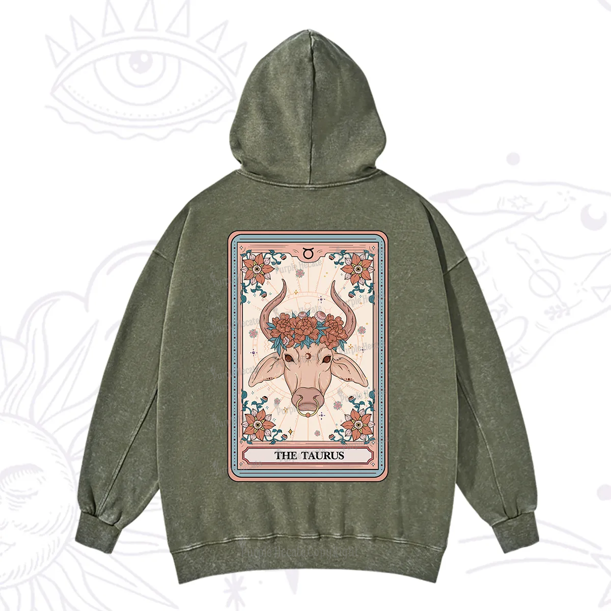 Purplehecate The Taurus Tarot Card Washed Hoodie