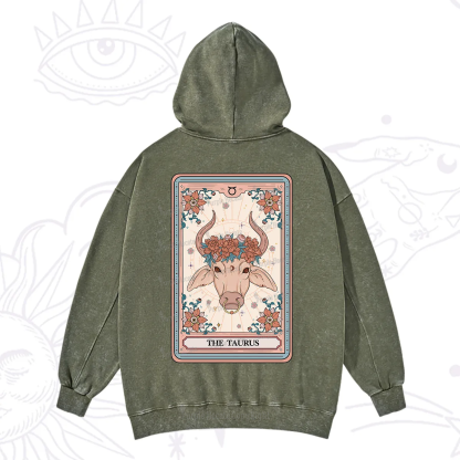Purplehecate The Taurus Tarot Card Washed Hoodie