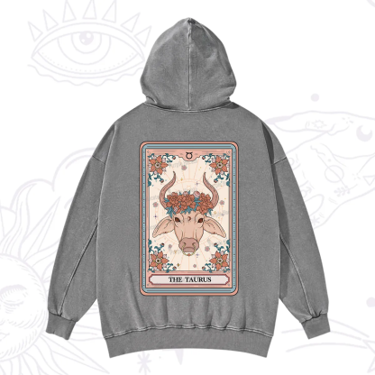 Purplehecate The Taurus Tarot Card Washed Hoodie