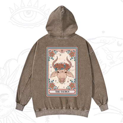 Purplehecate The Taurus Tarot Card Washed Hoodie