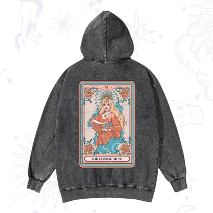 Purplehecate The Cosmic Muse Tarot Card Washed Hoodie
