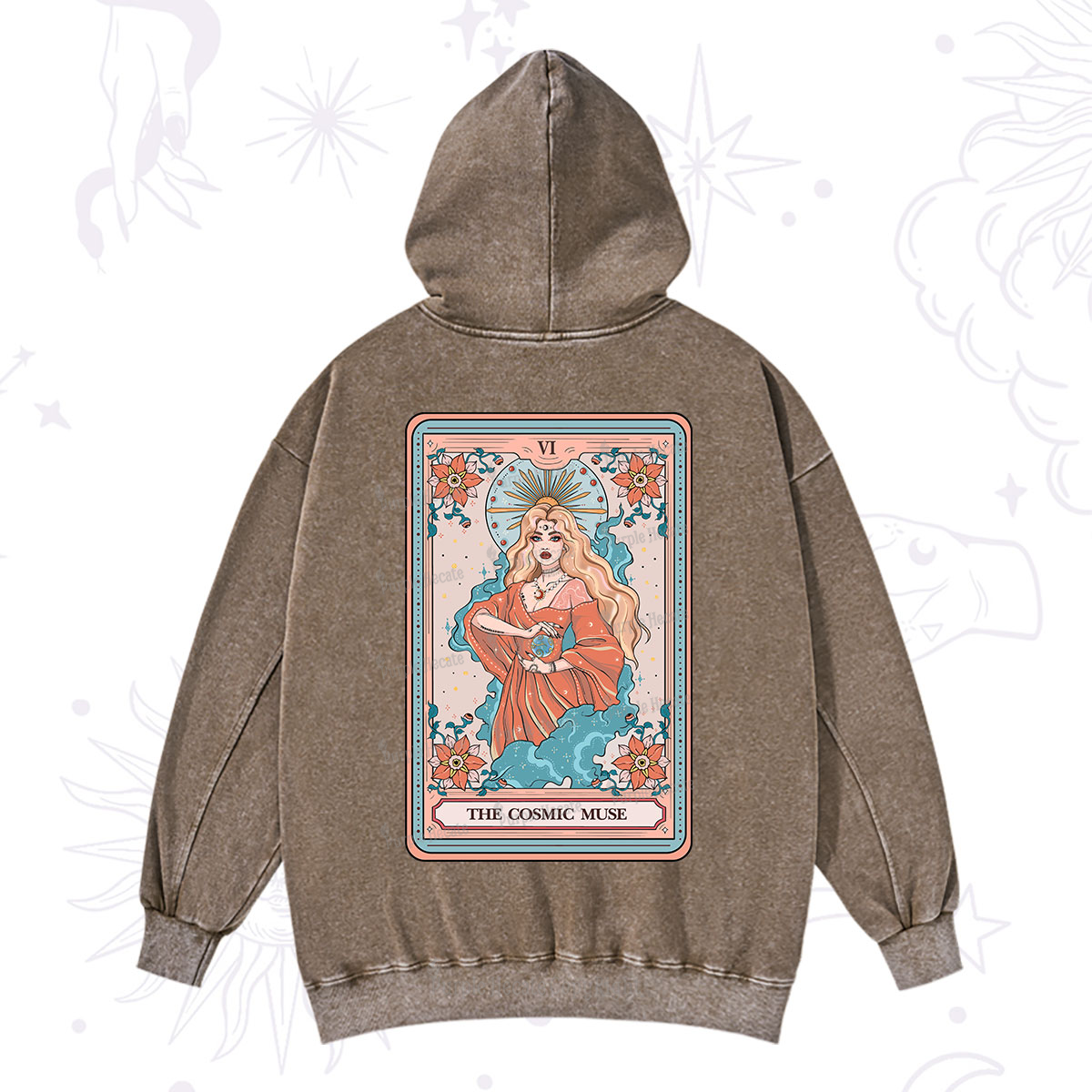 Purplehecate The Cosmic Muse Tarot Card Washed Hoodie