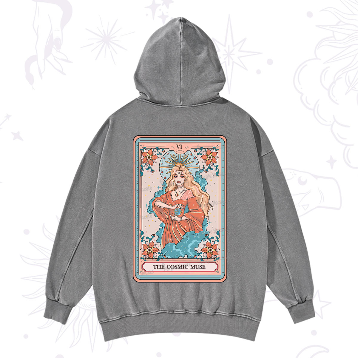 Purplehecate The Cosmic Muse Tarot Card Washed Hoodie