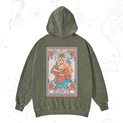 Purplehecate The Cosmic Muse Tarot Card Washed Hoodie